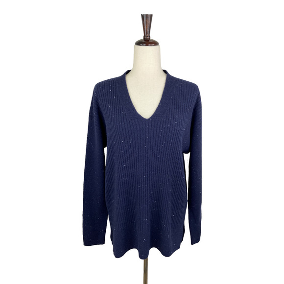 NEW Nordstrom Navy Blue Rib Cashmere Sweater Size Large